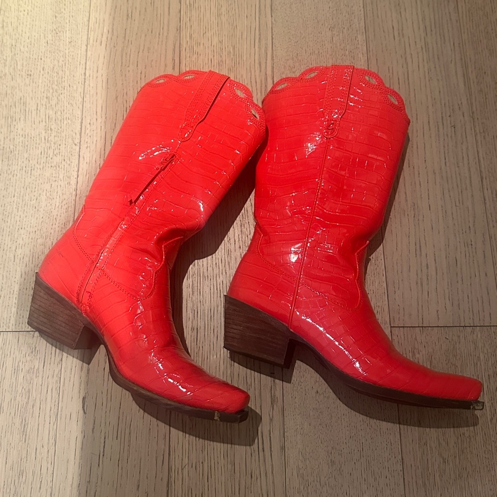 Red Croc-Embossed Cowboy Boots